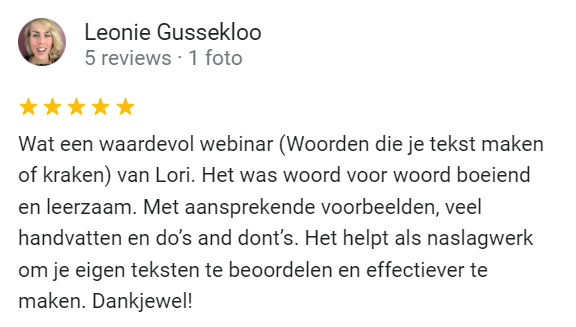 Powerwoorden copywriting webinar - Leonie