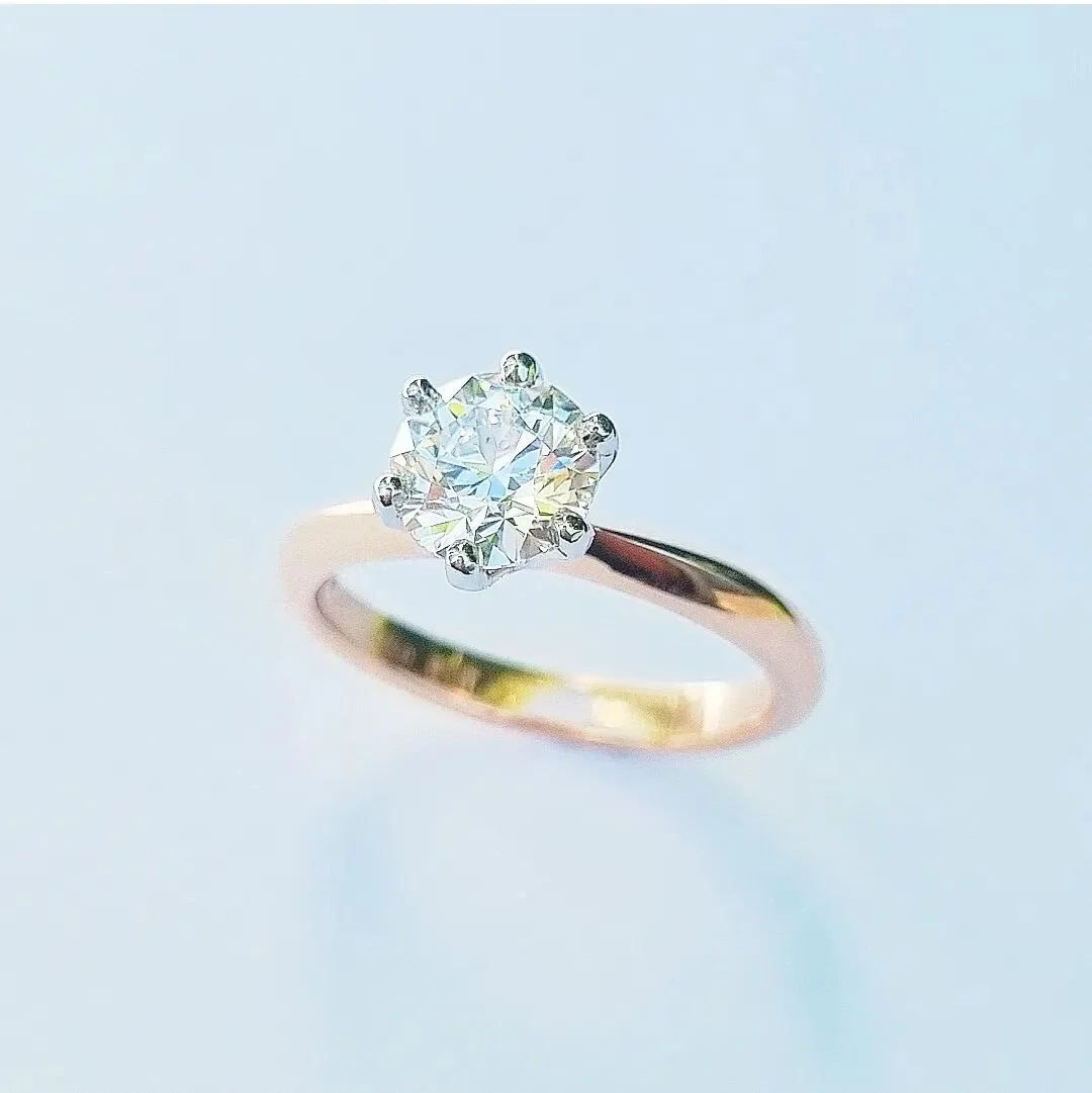 A recently finish 1.2ct evs2 solitaire engagementring. A style made famous by Tiffany &amp; co in 1886 lifting a round brilliant diamond above the band with a six claw setting. A style emulated by thousands of jewellers and such a iconic timeless sty