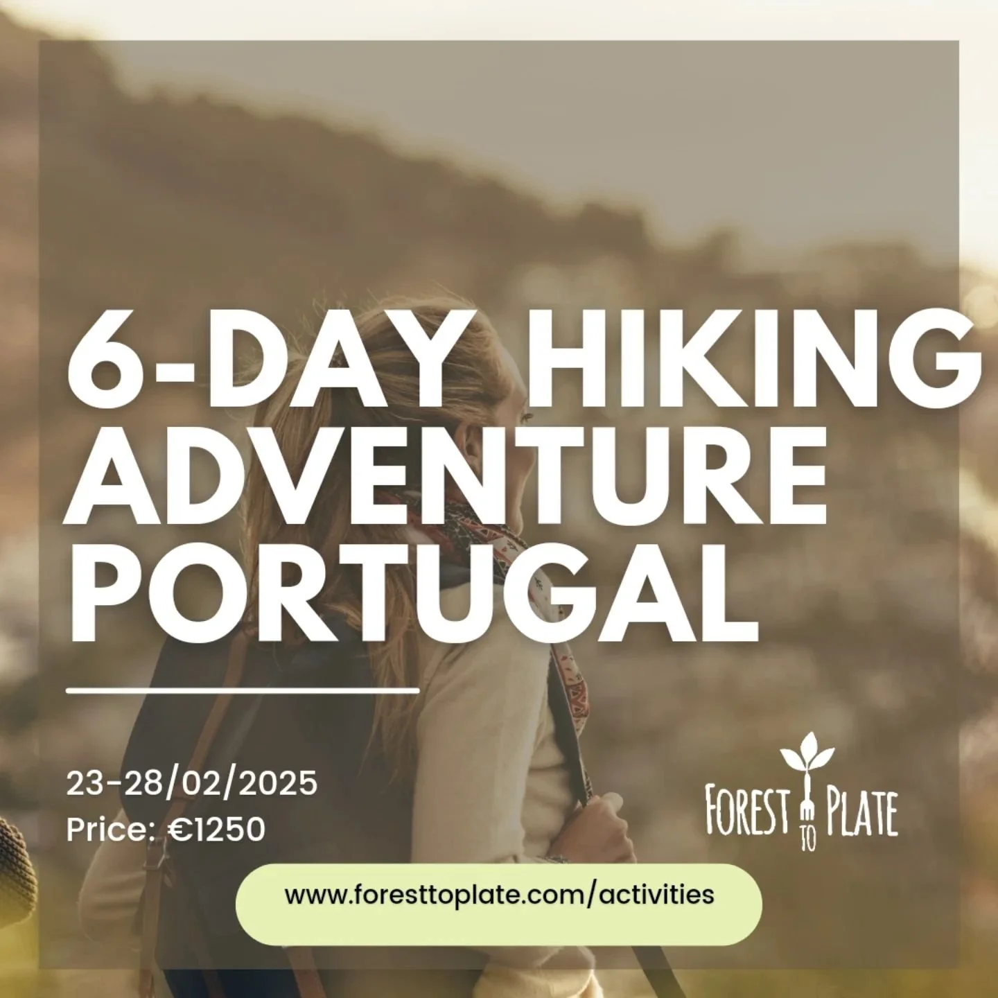 6-day hiking adventure Portugal 

Join us for a 6-day hiking adventure along the breathtaking coast of Portugal! For five unforgettable days, we&rsquo;ll explore stunning coastal trails, where each day&rsquo;s hike will reveal new landscapes, hidden 