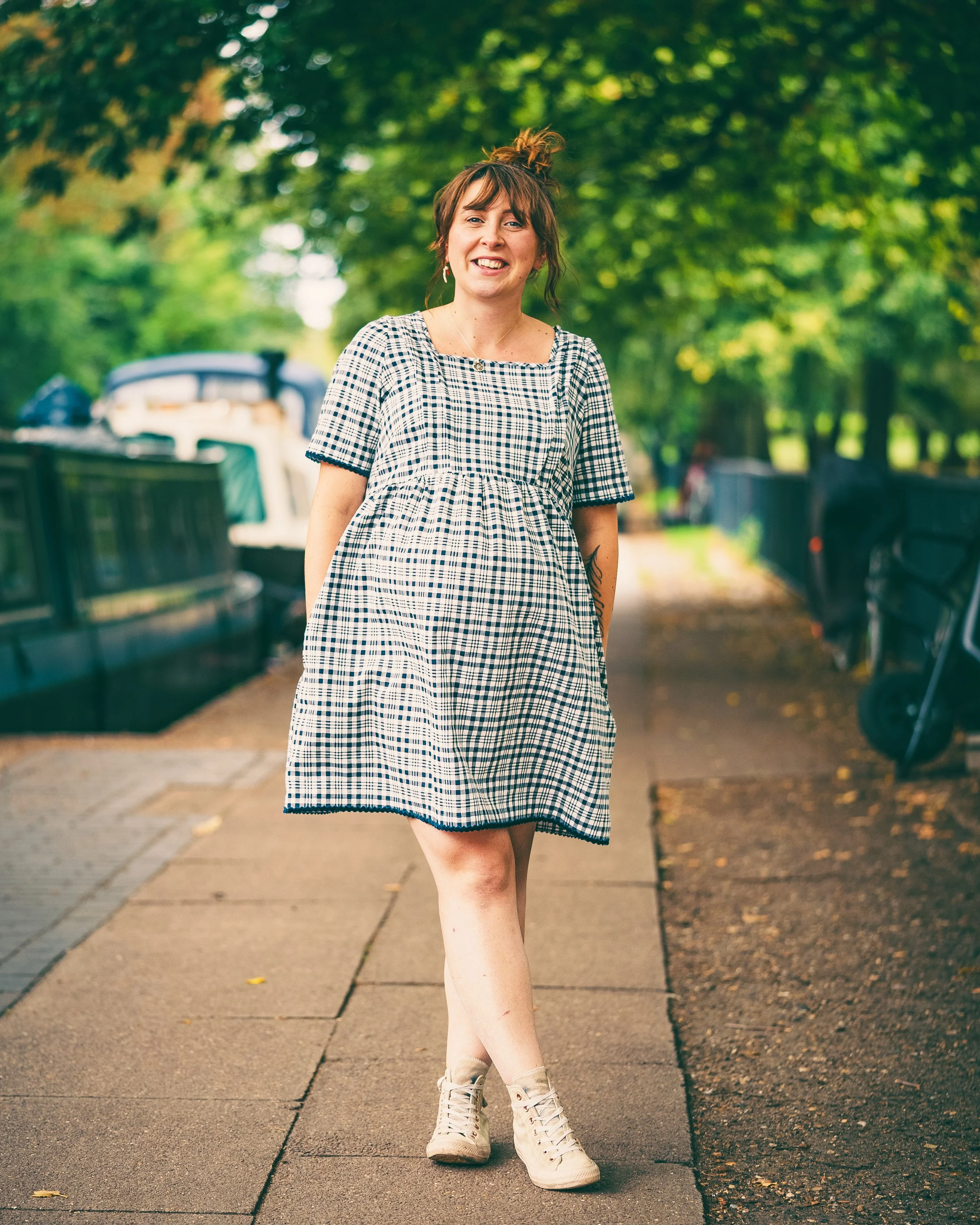 The Poppy Mini Dress in Cotton Navy check