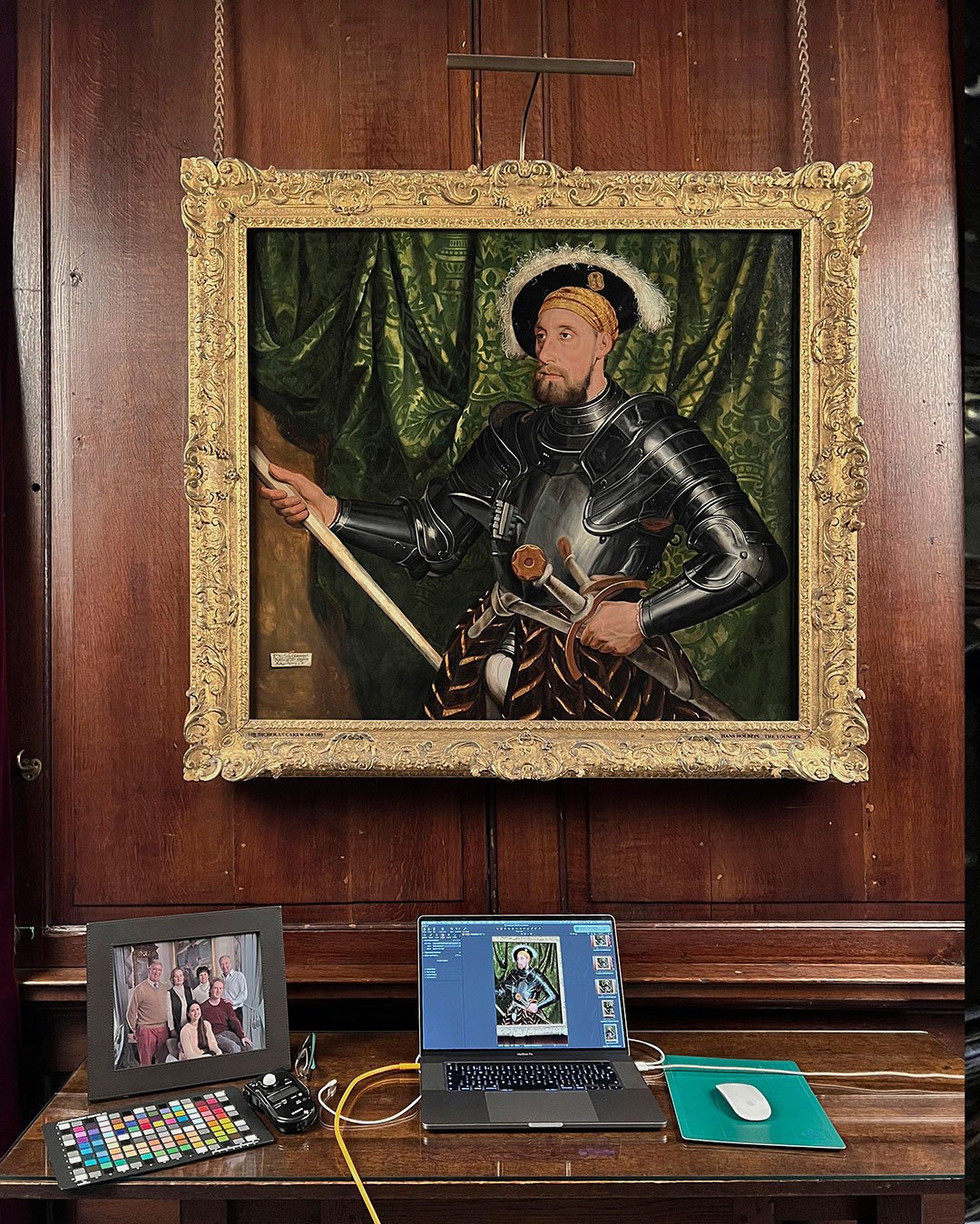 Behind the scenes at Drumlanrig Castle, photographing a portrait of Sir Nicolas Carew painted by an associate of HANS HOLBEIN THE YOUNGER c1585 for a National Portrait Gallery exhibition.