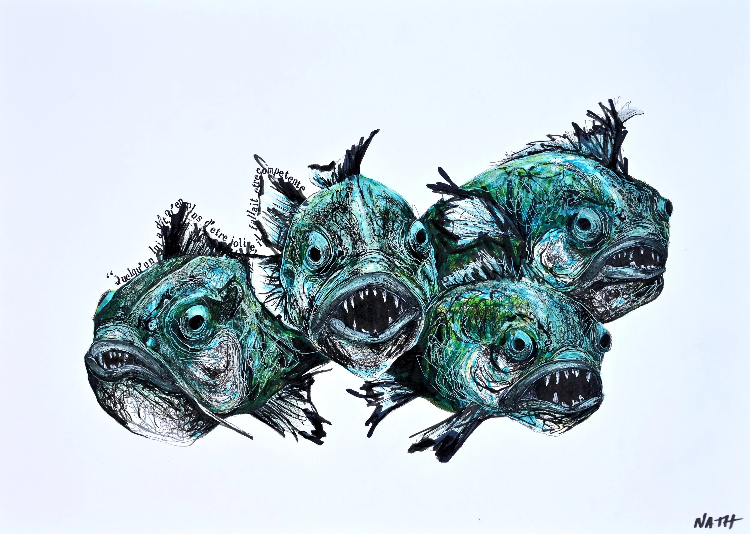 "Quelqu'un lui a dit qu'en plus d'être jolie il fallait être compétente ?”
- Dessin - 42x29,7 cm.