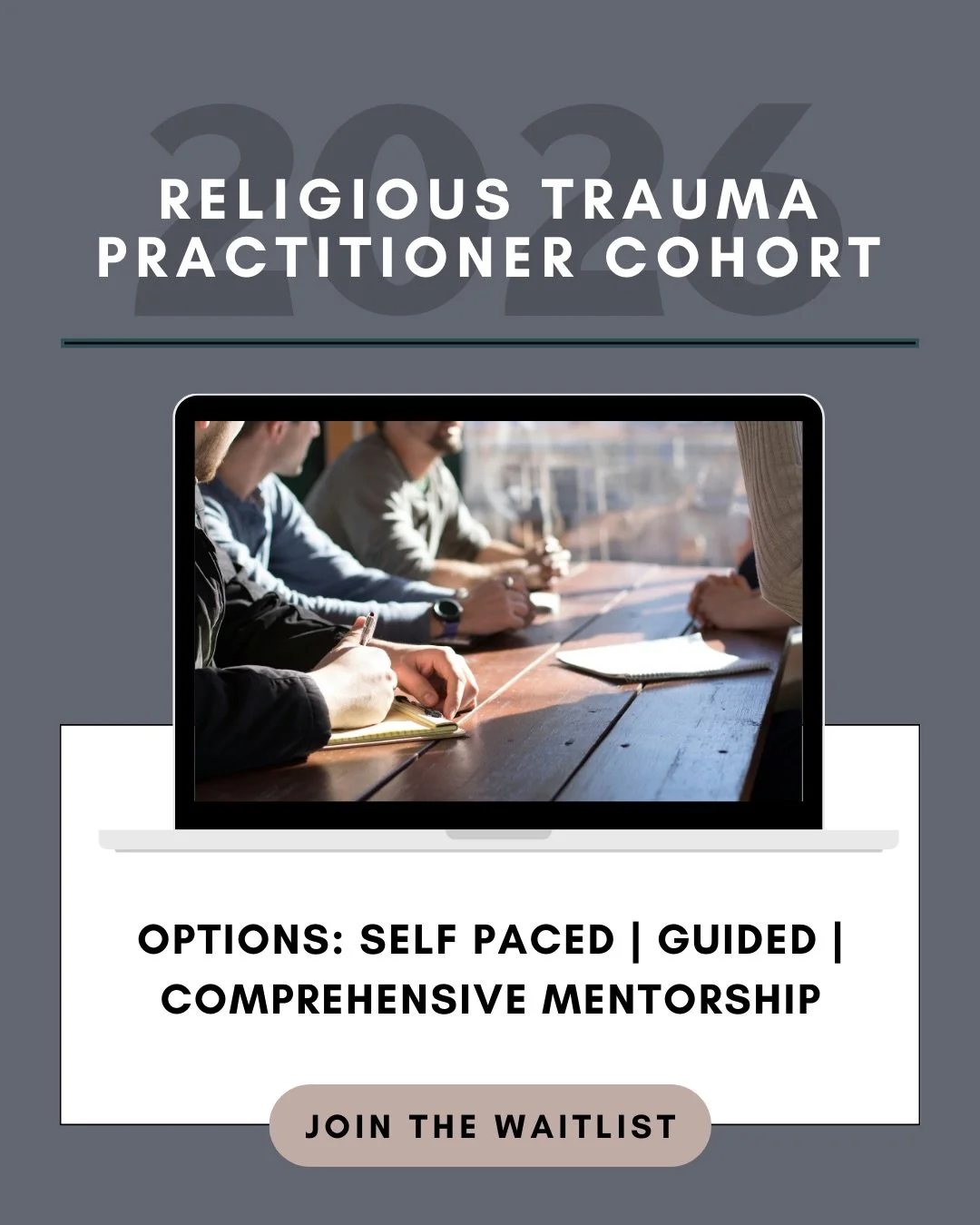 🚨 WAITLIST IS NOW OPEN!

Supporting clients impacted by religious trauma requires care, nuance, and ongoing learning.

The Religious Trauma Practitioner Cohort is a 10-month training experience for professionals who want to deepen their understandin