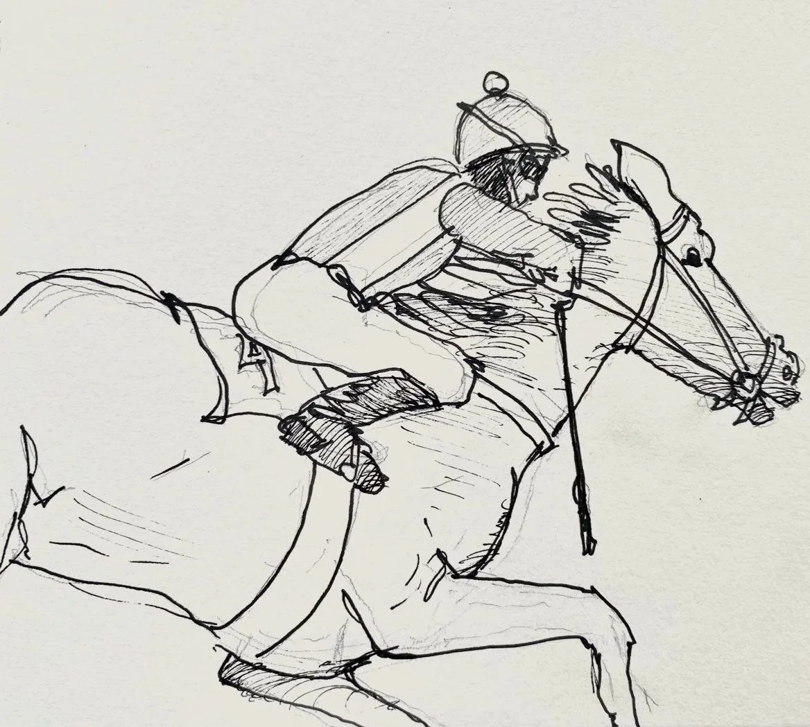 jockey racing a horse sketch