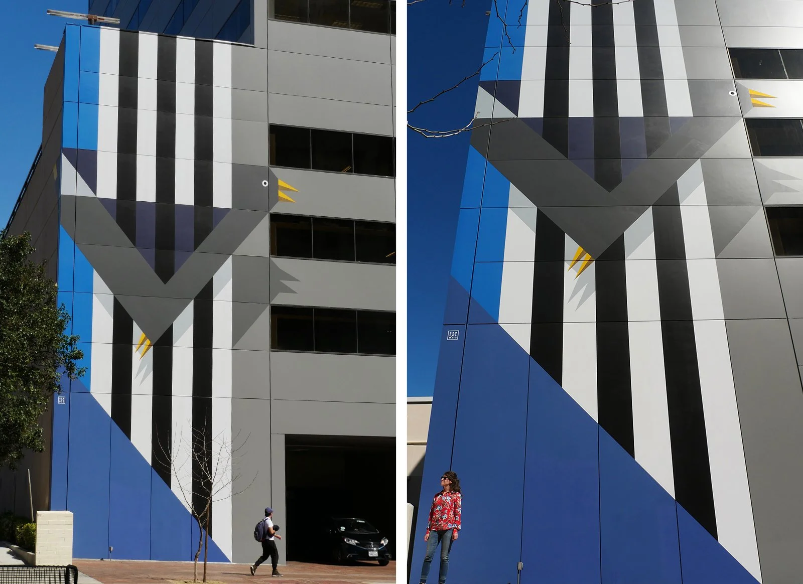 BroCoLoco Pasadena Pigeon geometric street art bird mural 1 3.jpg