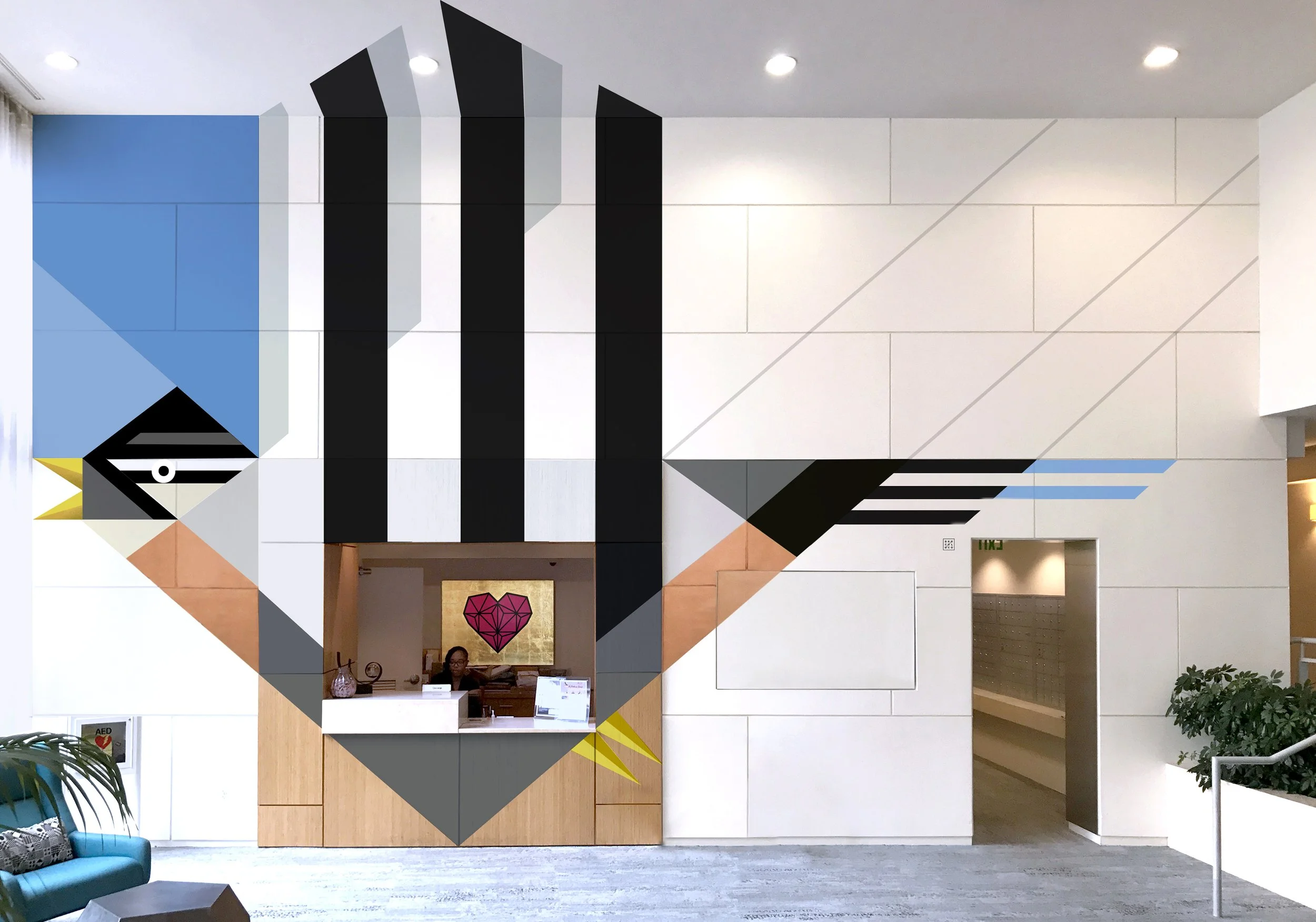 BroCoLoco Blairs Apartments geometric bird mural.jpg