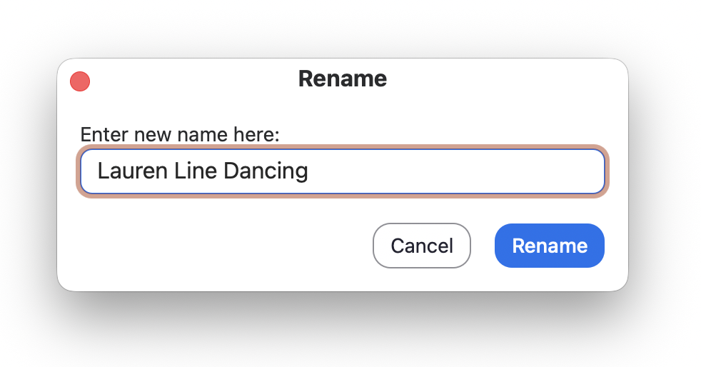Screenshot of the "rename" window on Zoom