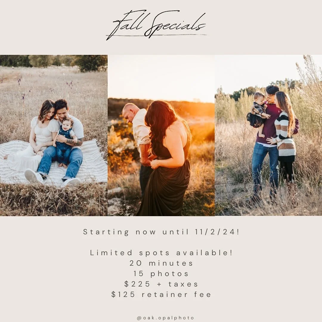 Fall specials are available now until November 2nd! Message me to book and to see what dates I have available to get those updated family photos 😊🤎
