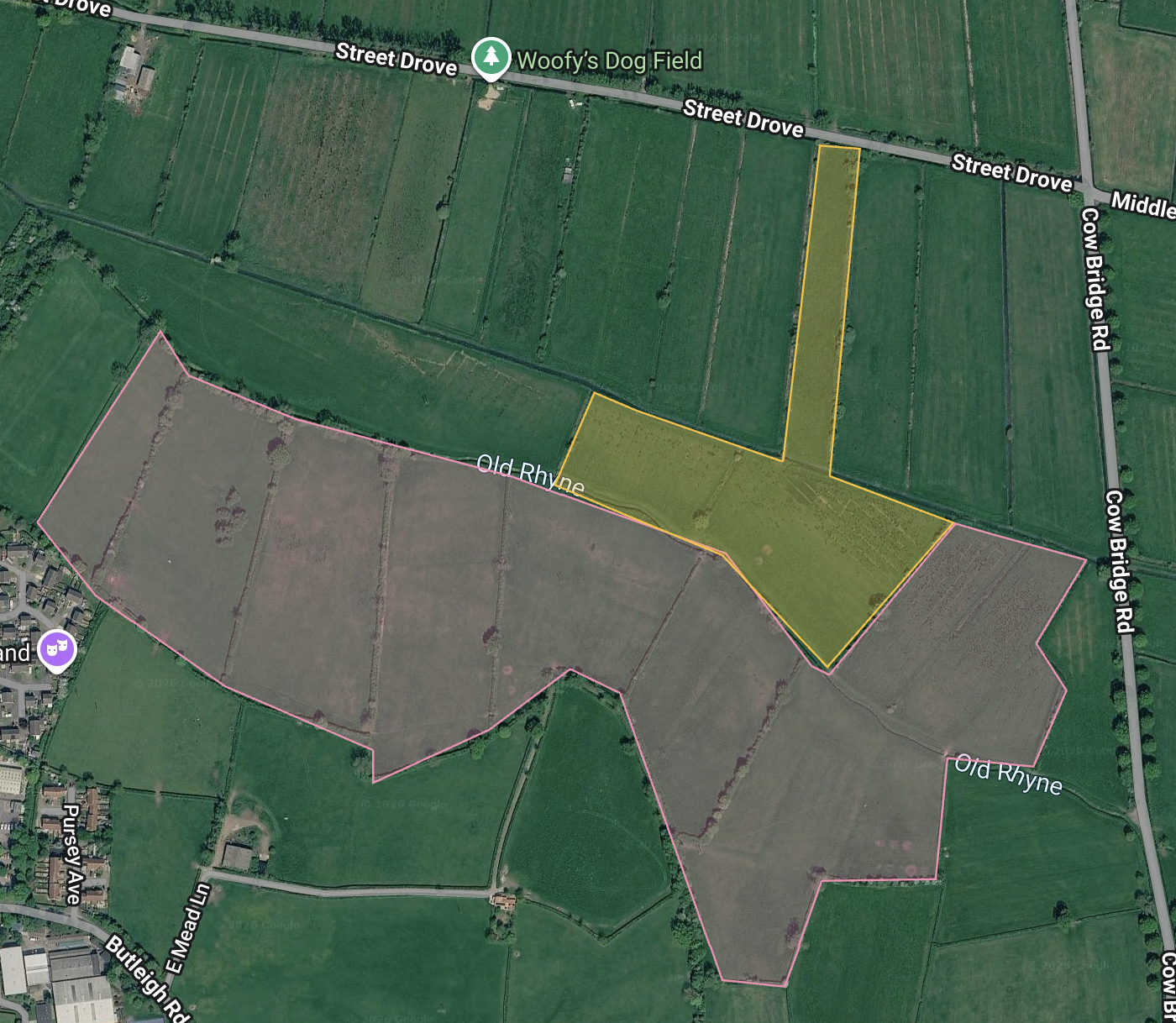 Map showing Cox Mead in yellow. 
