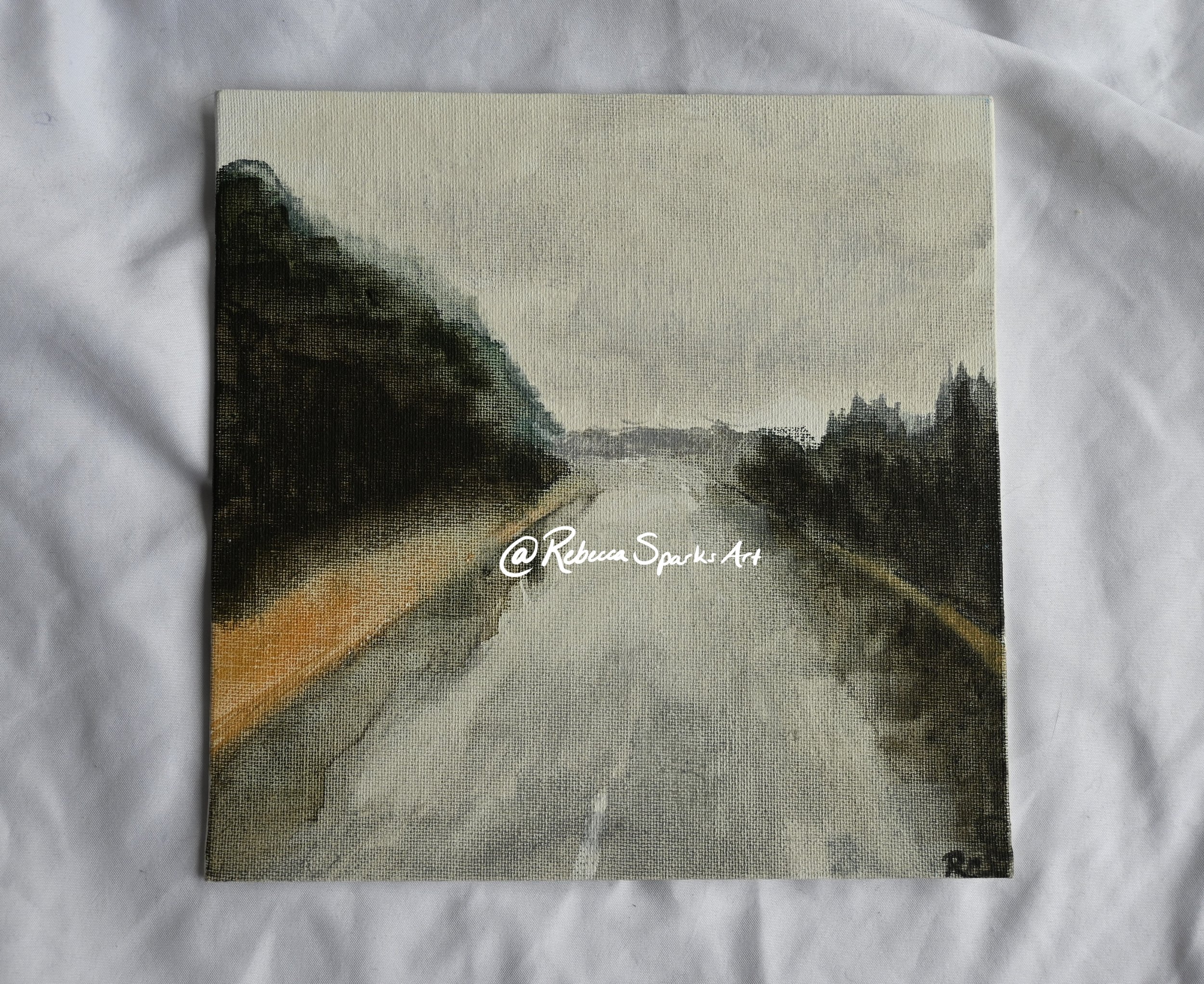 Rainy Highway - 8"x8" Acrylic on canvas panel