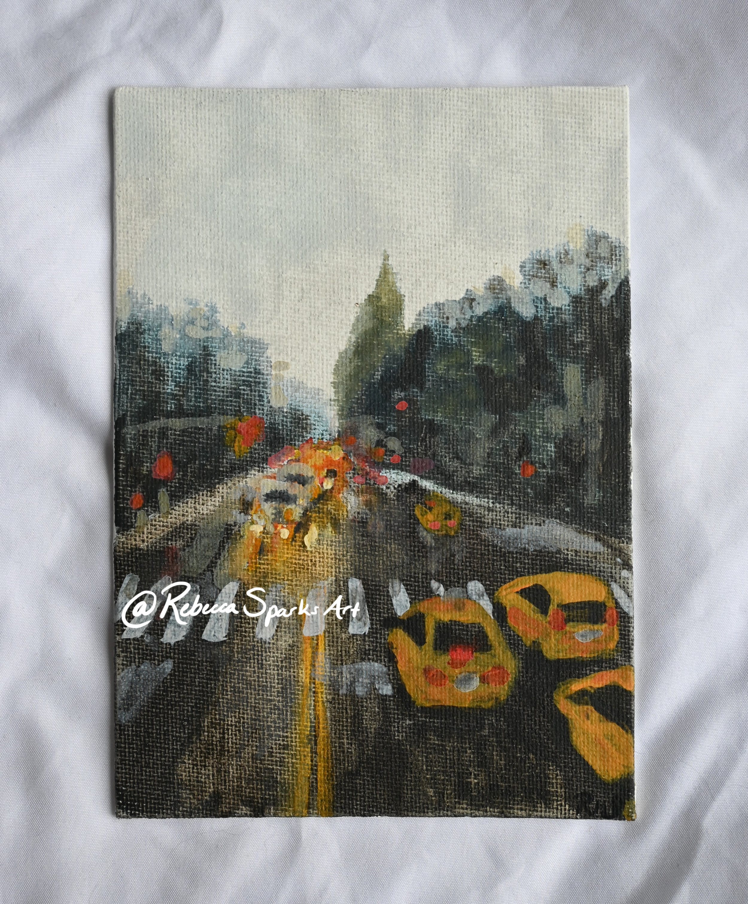 Rainy NYC - 5"x7", Acrylic on canvas panel