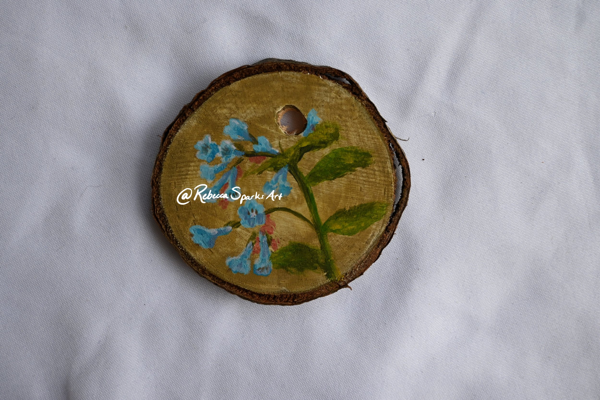 Virginia Bluebells - 2.5" diameter, Acrylic on tree cookie