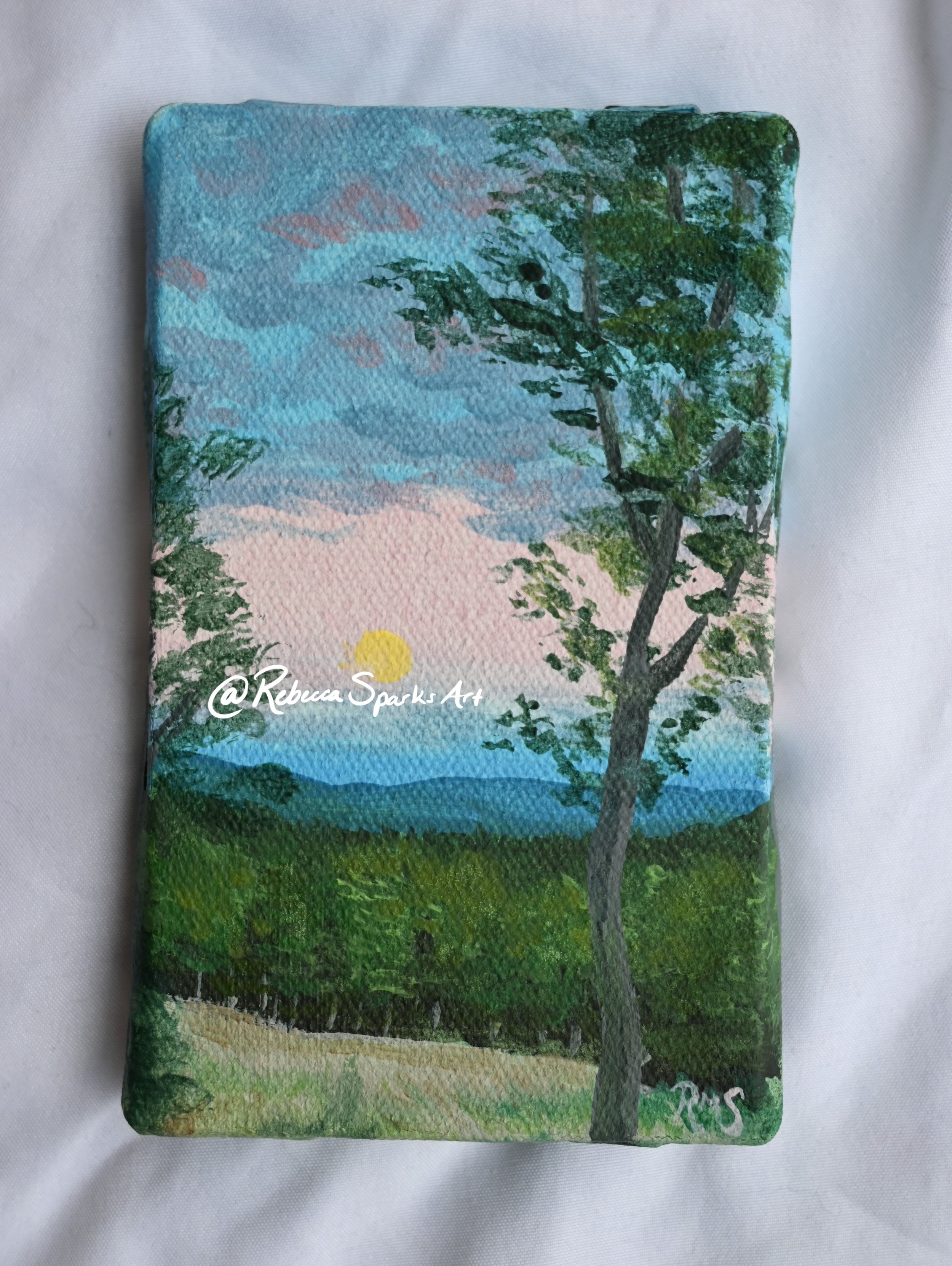 Moonrise Over The Land - 3"x5", Acrylic on canvas