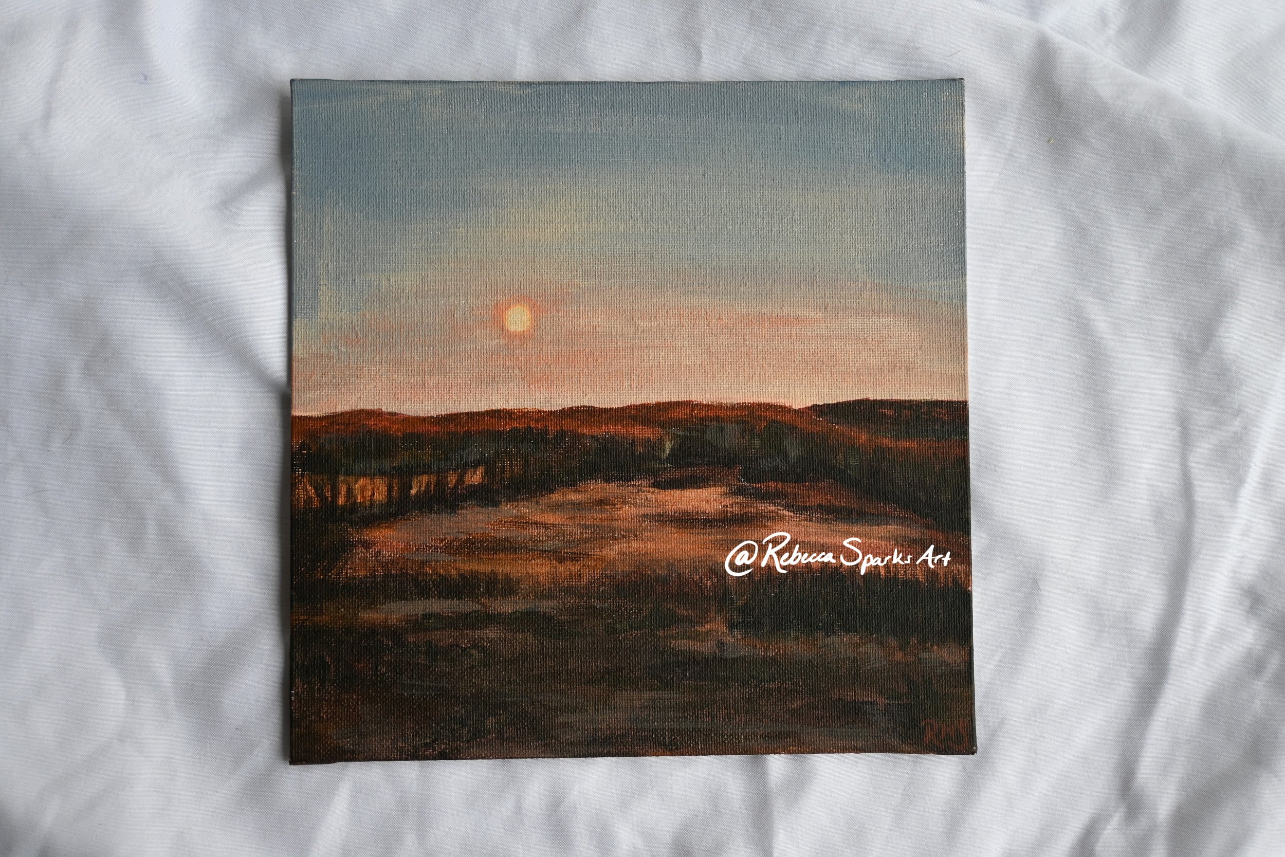 Meadow Moonrise - 8"x8", Acrylic on canvas panel