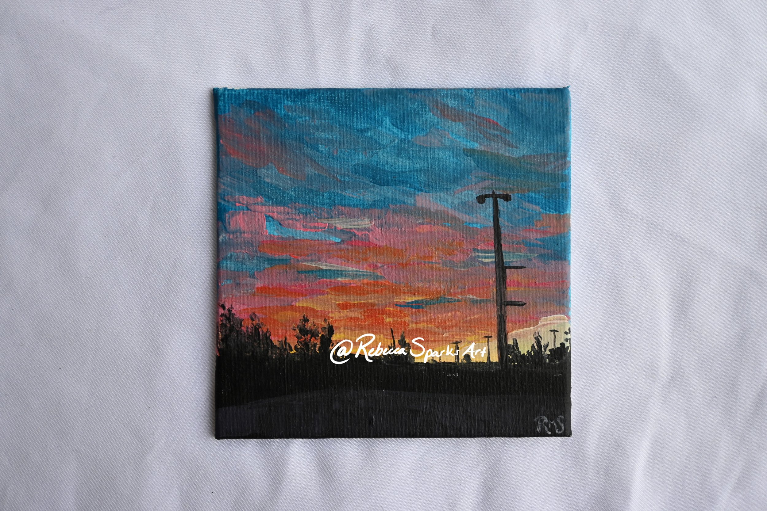 Sunset at Pipe the Side - 4"x4", Acrylic on canvas panel