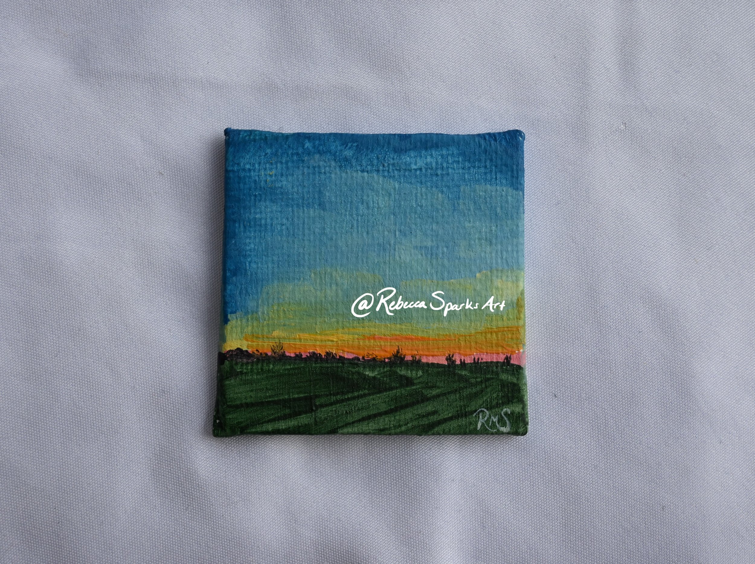 Over the Fields - 2"x2", Acrylic on canvas panel