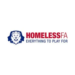 Homeless FA logo with a lion graphic and the text "Homeless FA" and "Everything to Play For"