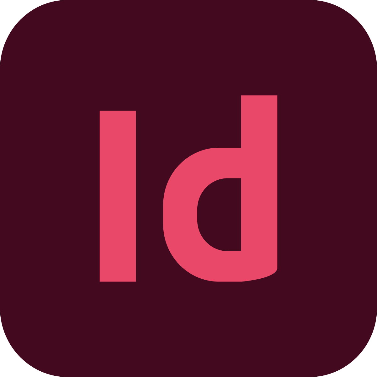 Adobe InDesign Logo with dark background with pink lowercase letter 'd' in the center