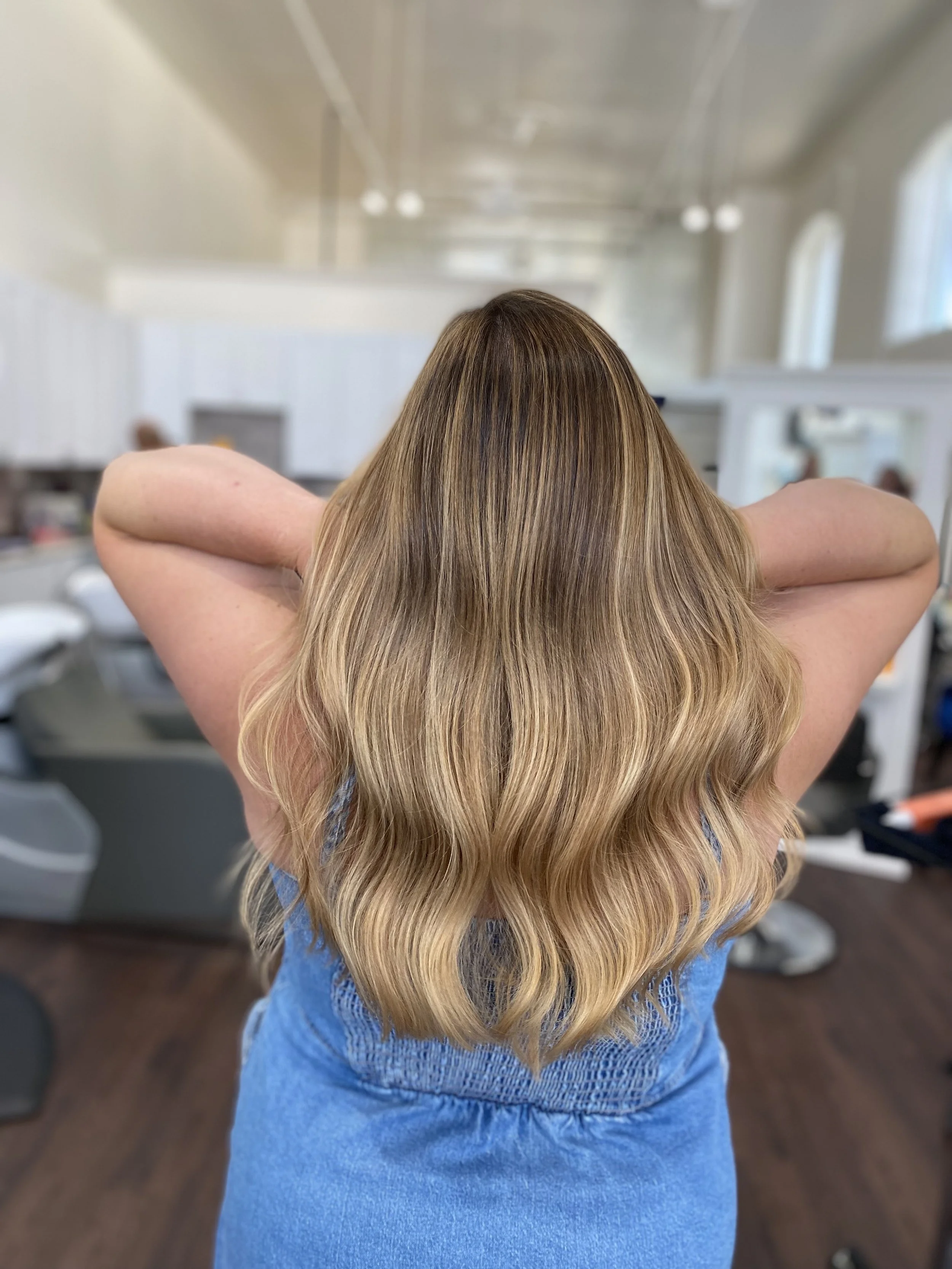 back of the head of light brown highlighted haired girl