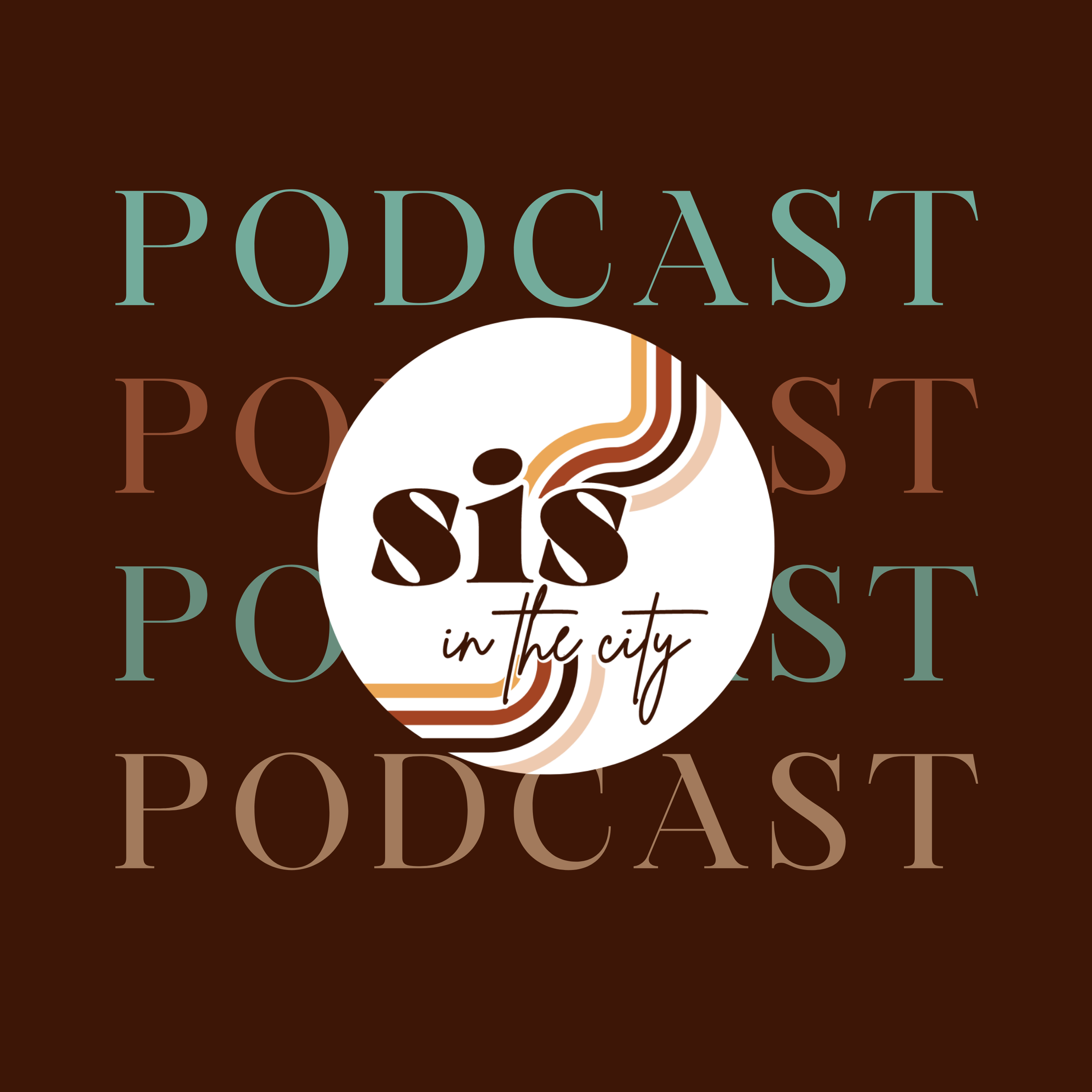 Sis in the city logo with brown background.