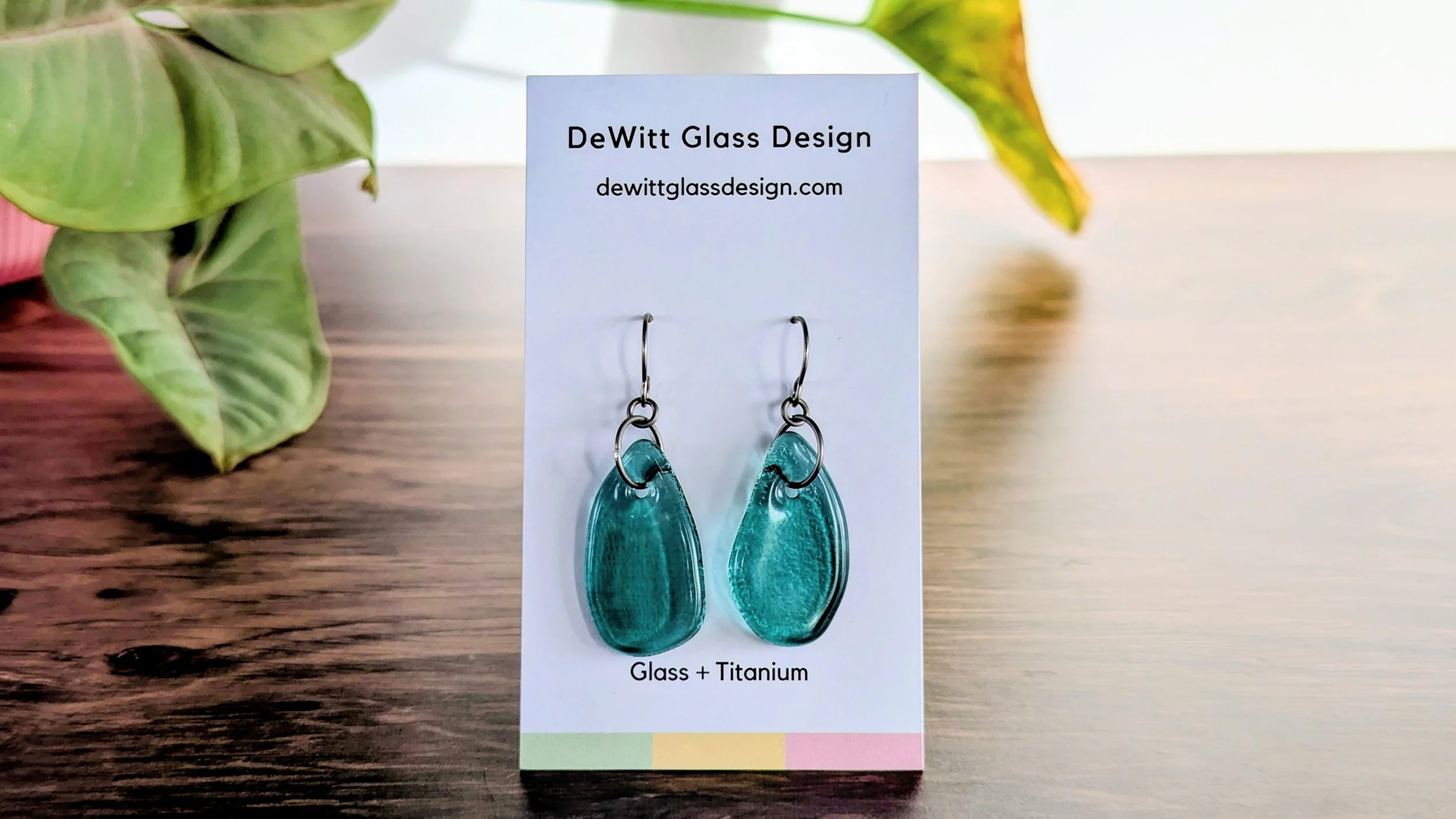 Green Raindrop Glass + Titanium Dangle Earrings