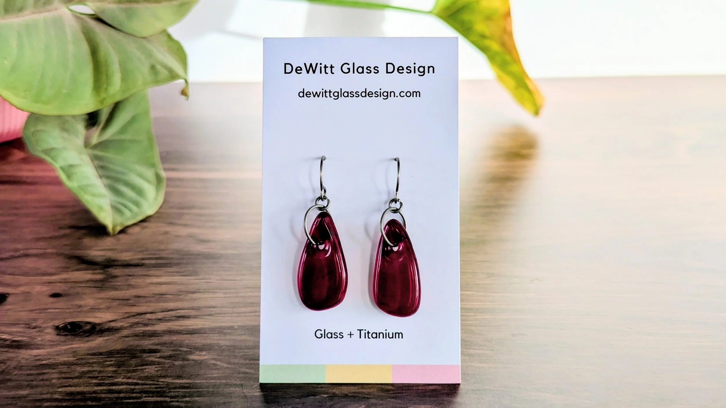 Red Raindrop Glass + Titanium Dangle Earrings