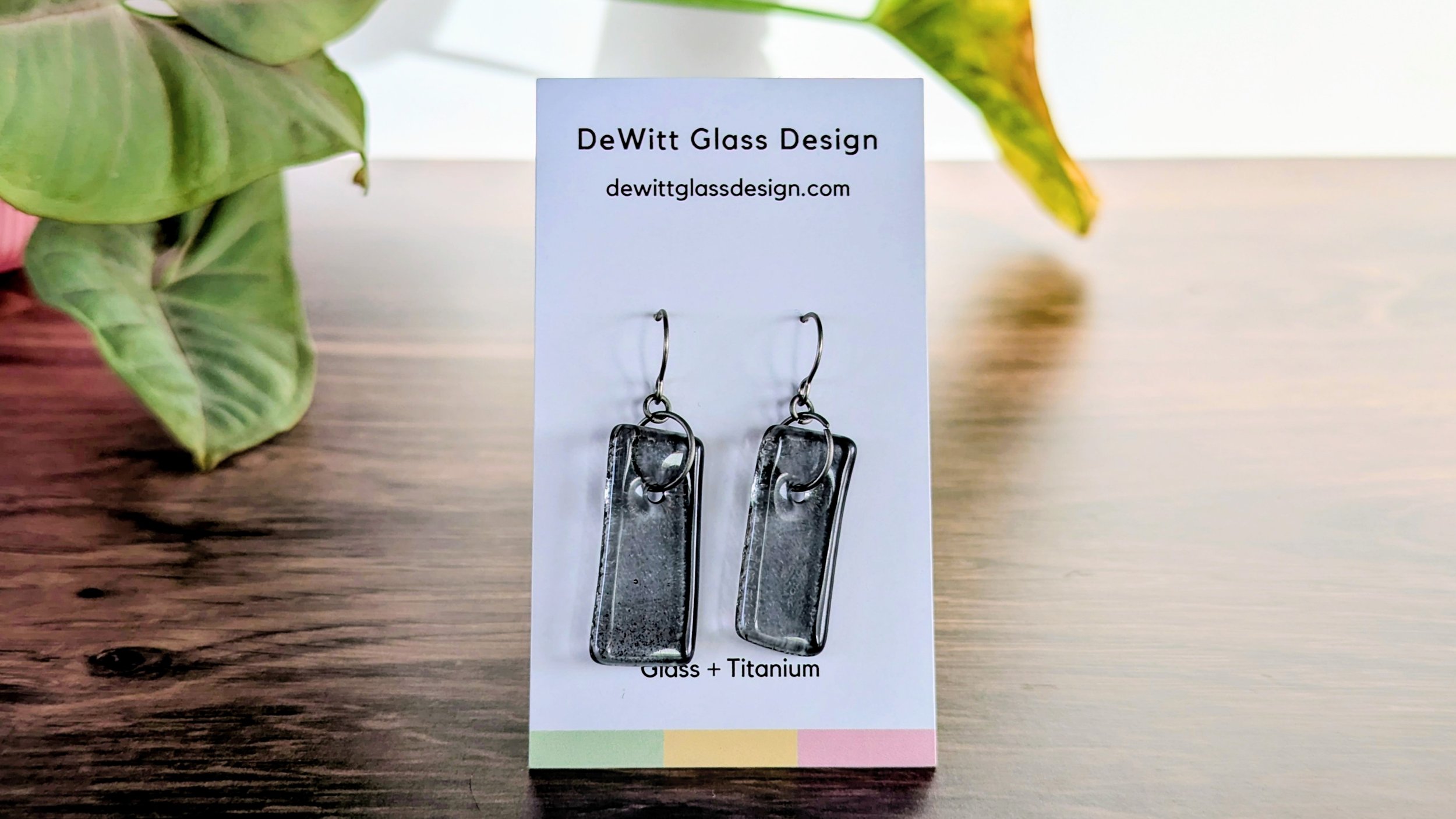 Gray Rectangle Glass + Titanium Dangle Earrings