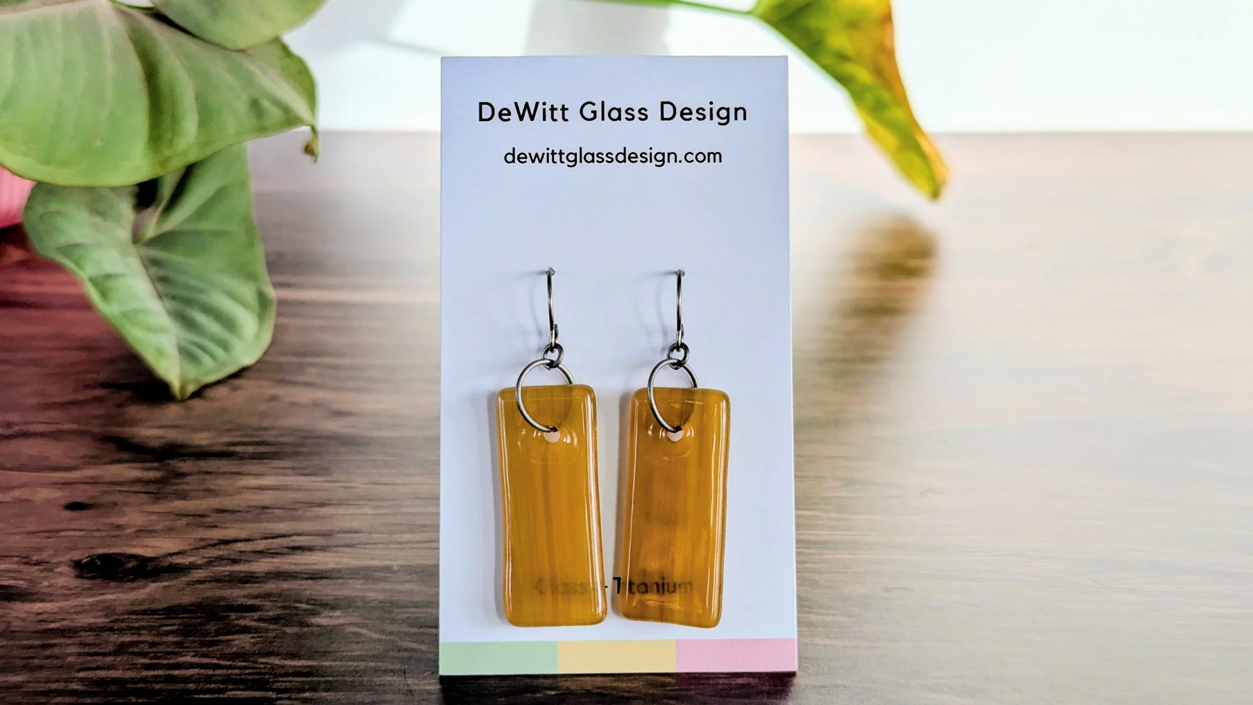 Yellow Rectangle Glass + Titanium Dangle Earrings