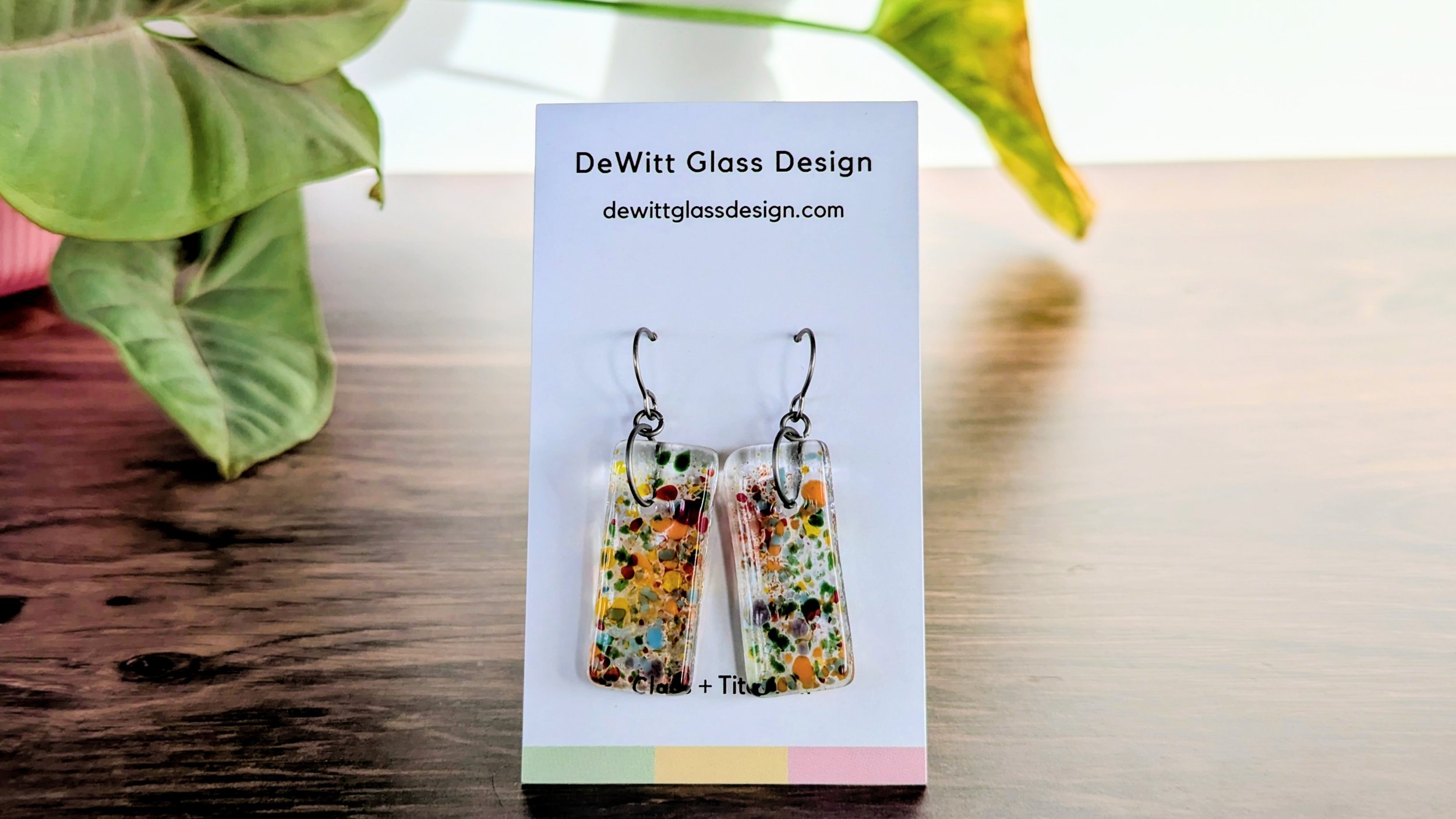 Rainbow Rectangle Glass + Titanium Dangle Earrings