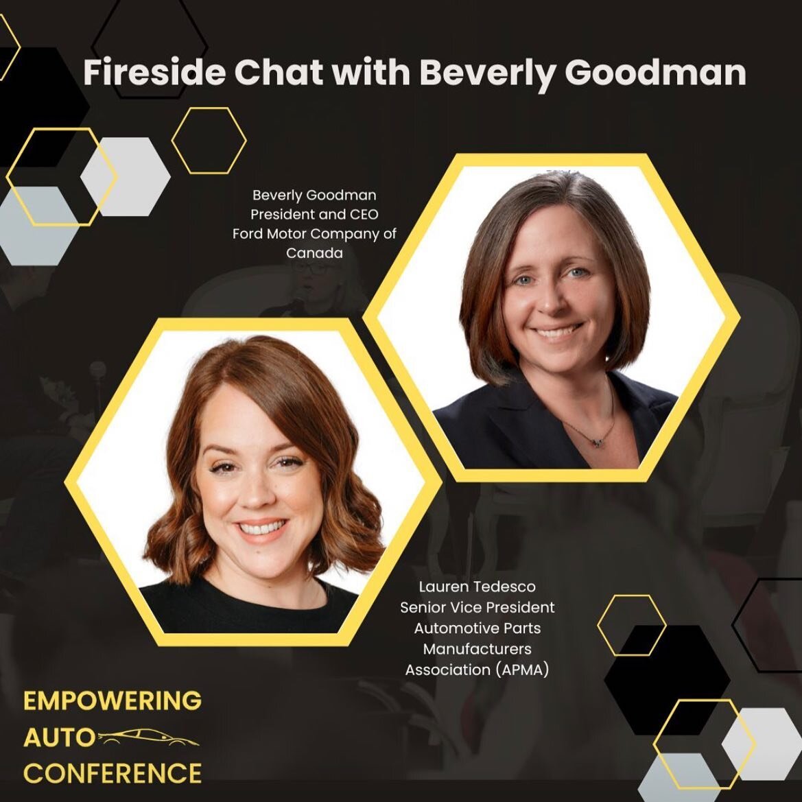 Months of anticipation finally culminate in this electrifying announcement! Get ready to be inspired as we welcome Beverly Goodman, the visionary president and CEO of Ford Canada, for an exclusive fireside chat, expertly hosted by  Senior VP of AMPA,