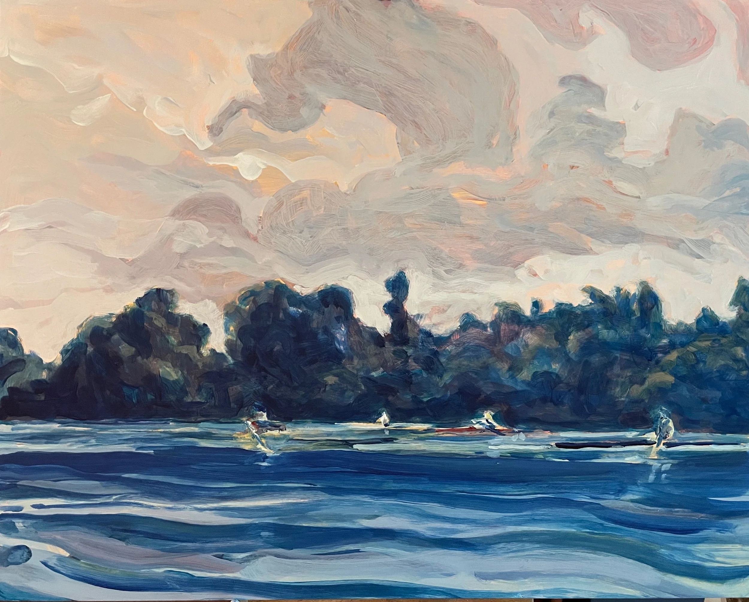 Four Rowers. Acrylic on panel, 16x20"
