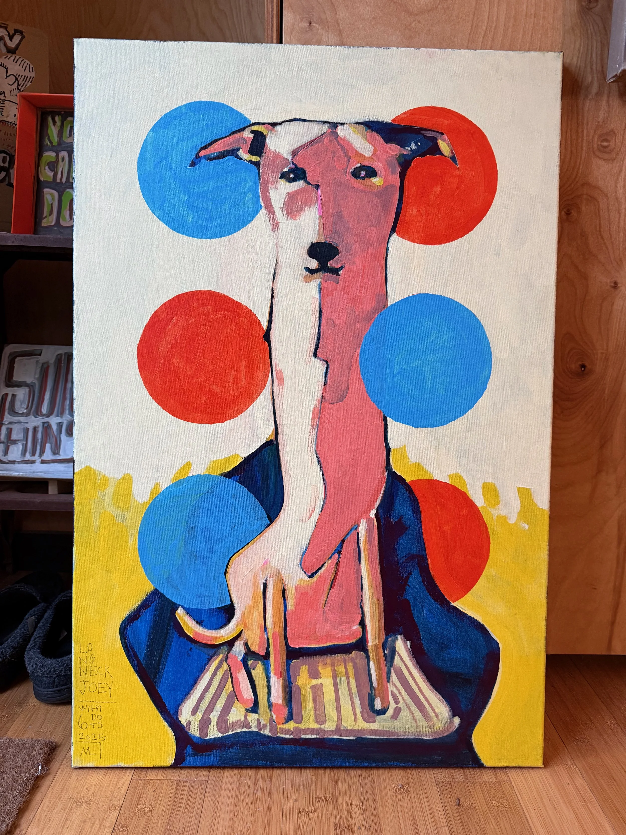 Joey with Six Dots, Acrylic on canvas, 24x36"?