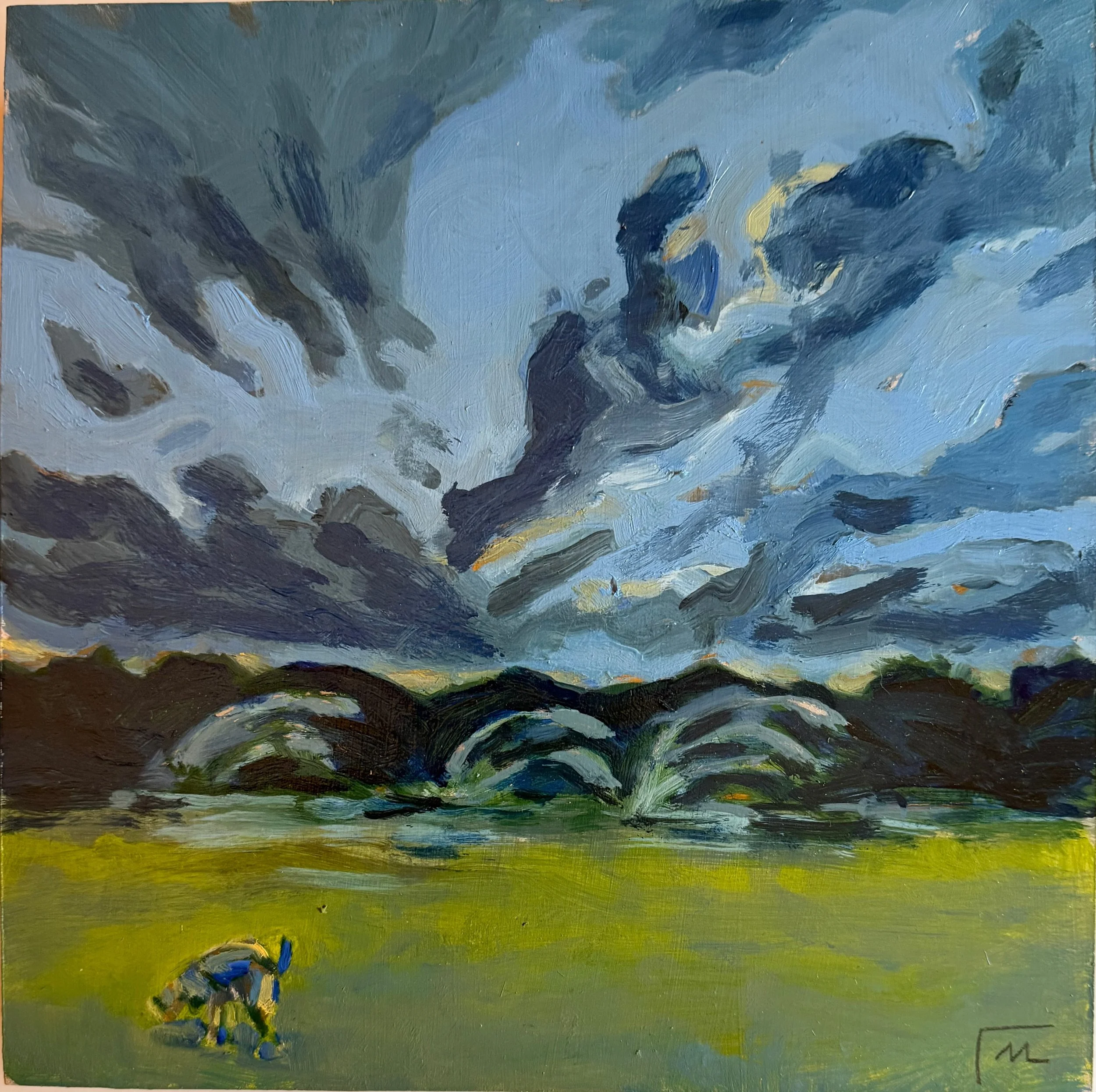 02.01.2023 Joey with Sprinklers S.A. Park. Oil on panel, 8x8"