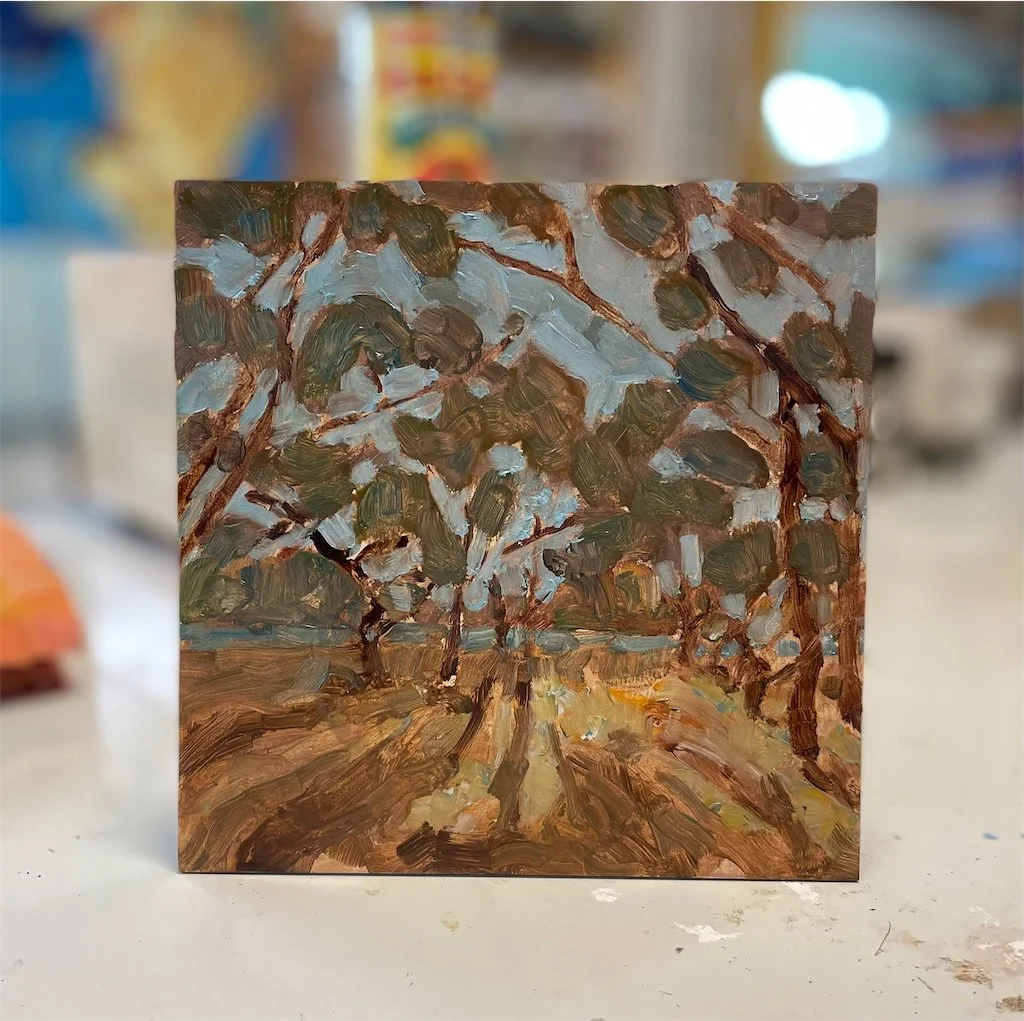 Sunrise South Austin Park 2022, 6 x 6", oil on panel. $300