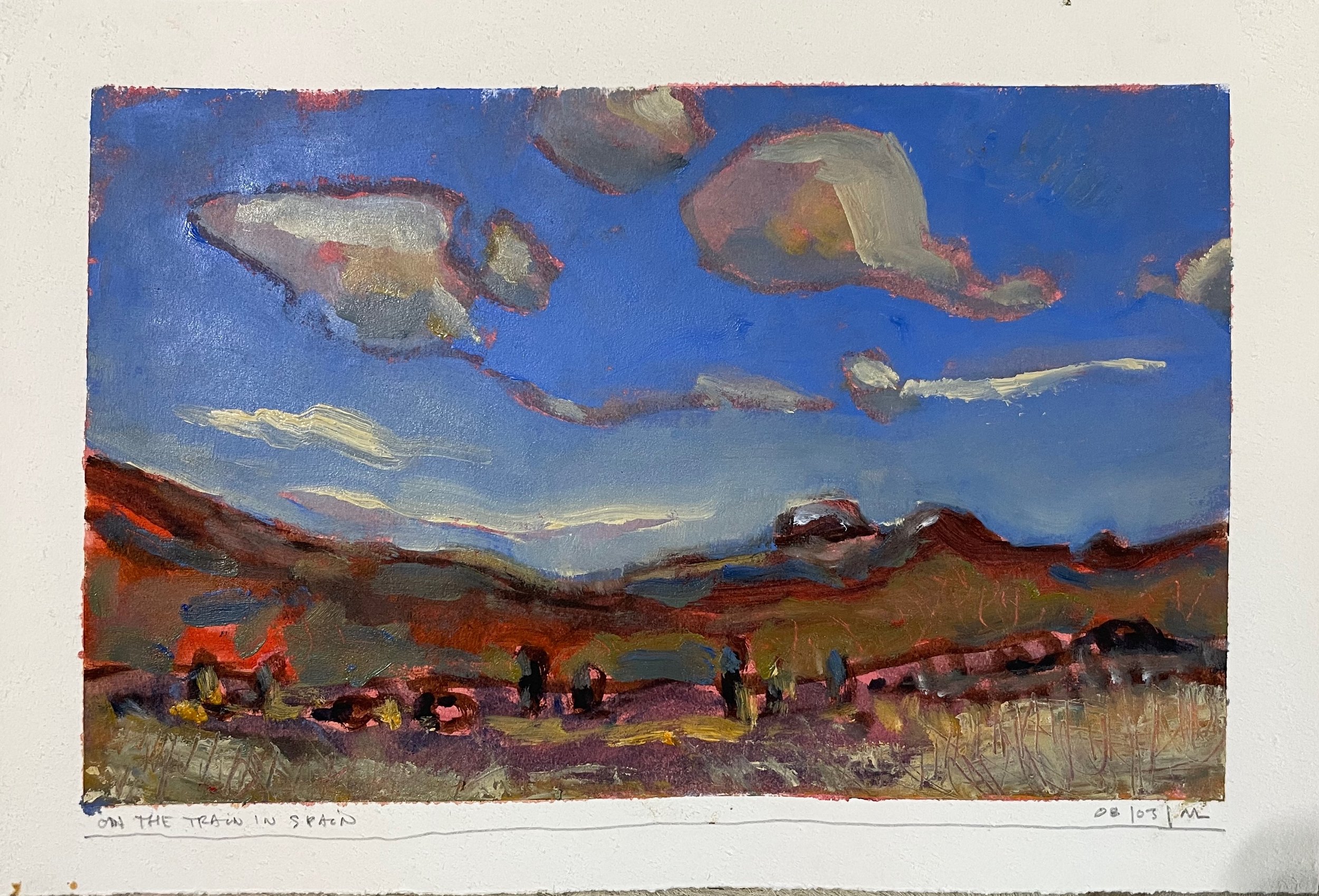 On the Train in Spain, Oil on paper, 9x12"