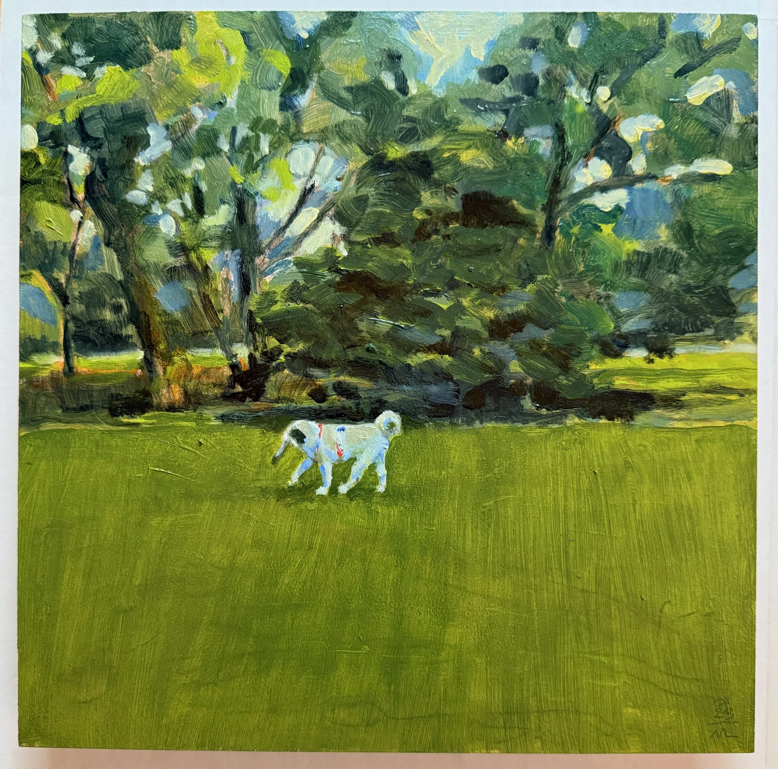 Ranger in South Austin Park. 
Oil on panel, 10 x 10"