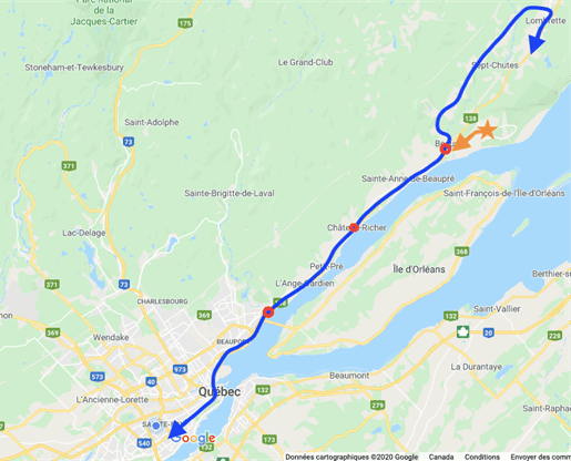 Carte du territoire de la Côte de Beaupré produite par la Direction de la santé publique de la Capitale Nationale