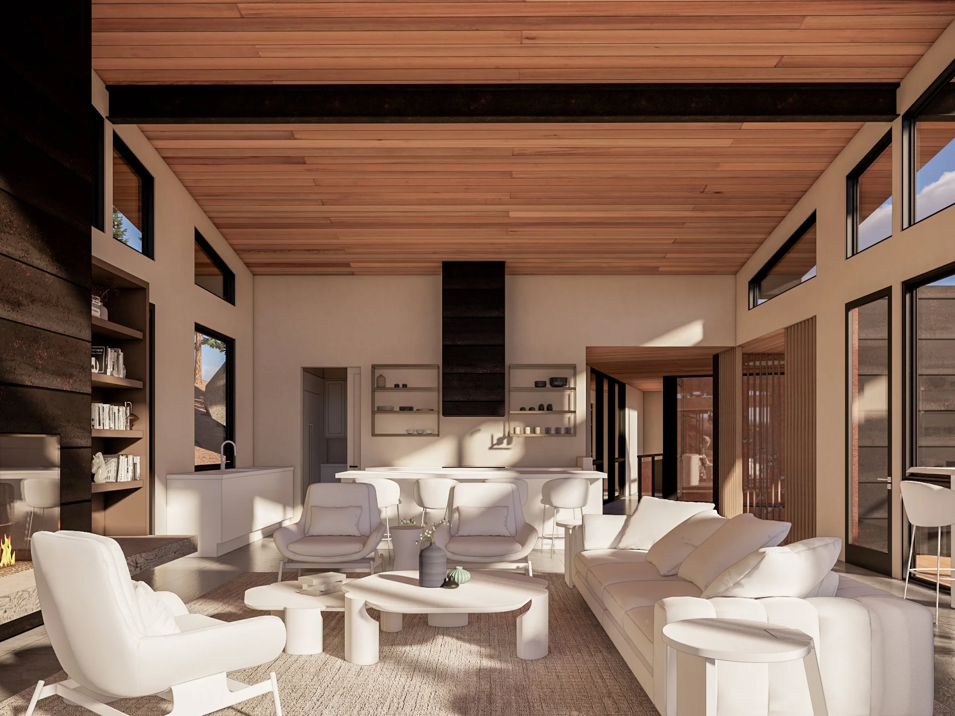 Boulder Retreat rendering of living room & kitchen
