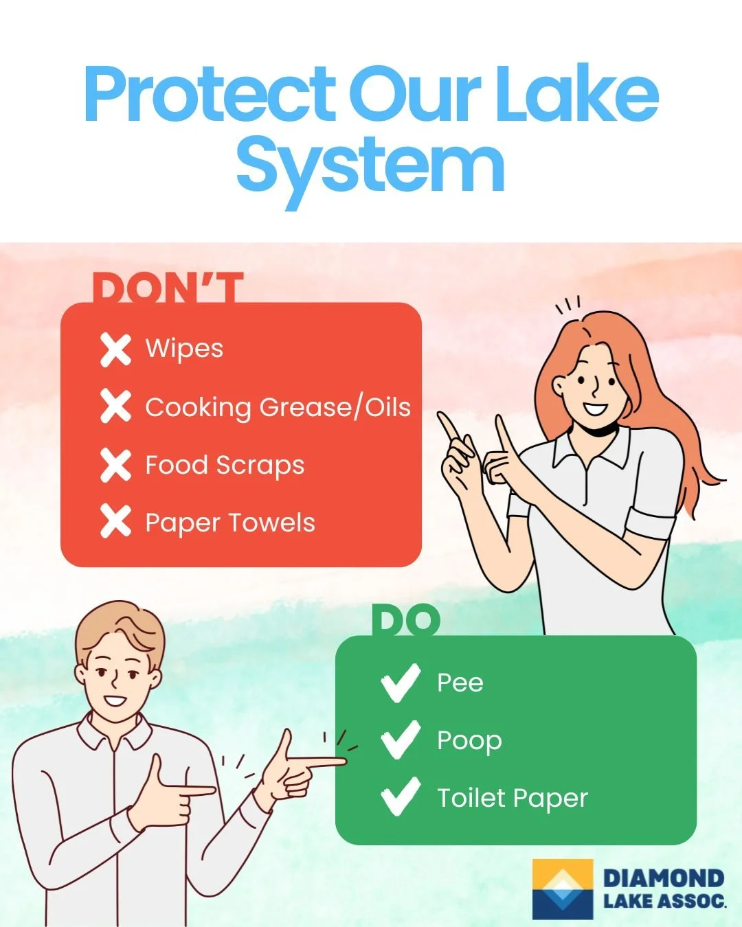 🏡 Holiday Hosting Reminder: Protect Our Sewer System 🚰
With holiday guests arriving, here's a quick reminder to keep our Diamond Lake sewer system running smoothly!
Our system can only handle the 3 P's: Pee, Poop, and (toilet) Paper.

⚠️ Common Hol