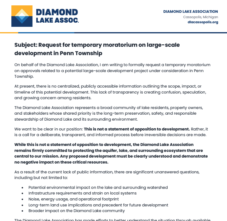 Letter to Penn Township Concerning Large-Scale Development