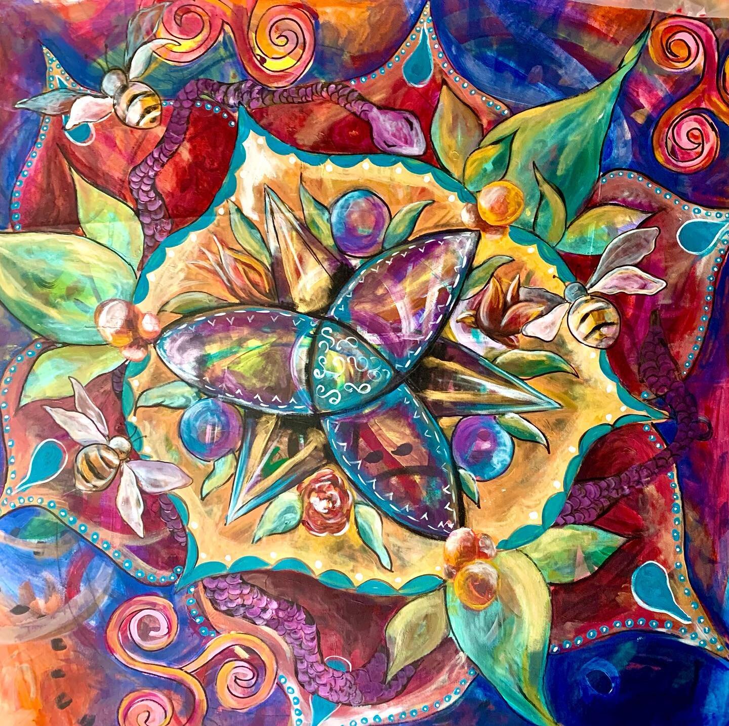 Mandala-in-progress. &ldquo;Emergence&rdquo; 50&rdquo;x50&rdquo; acrylic on canvas