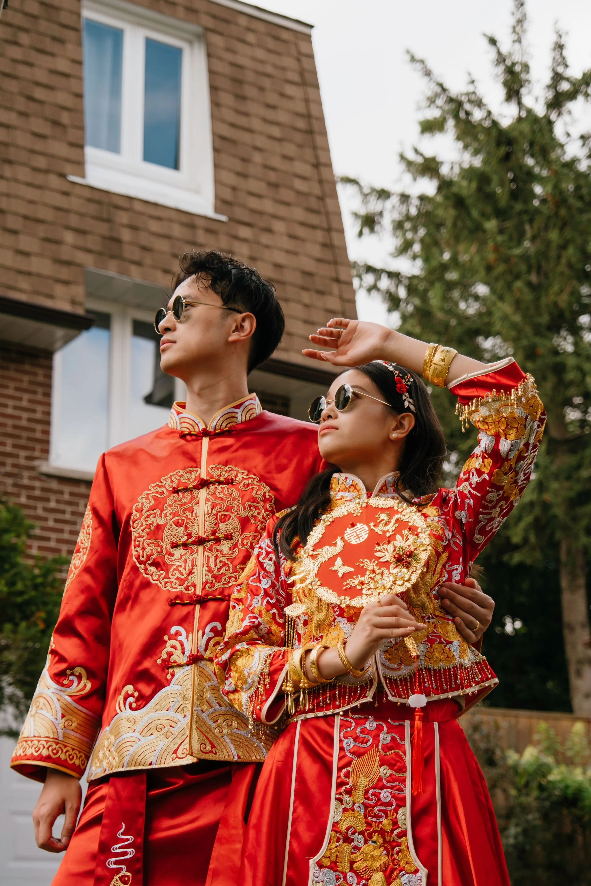 traditional Chinese wedding outfit during tea ceremony