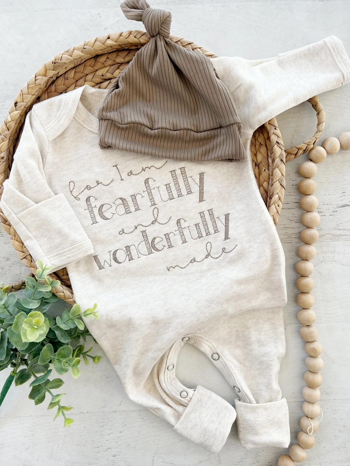Baby Romper | Fearfully and Wonderfully Made - Taupe/Oatmeal