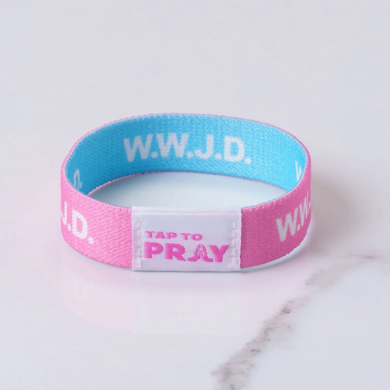 Tap To Pray™ Wristbands - Blue & Pink Wwjd