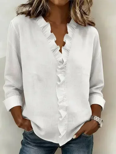 Pre-Order Estimated Delivery Nov 5-Ruffle V Neck Long Sleeve Blouse