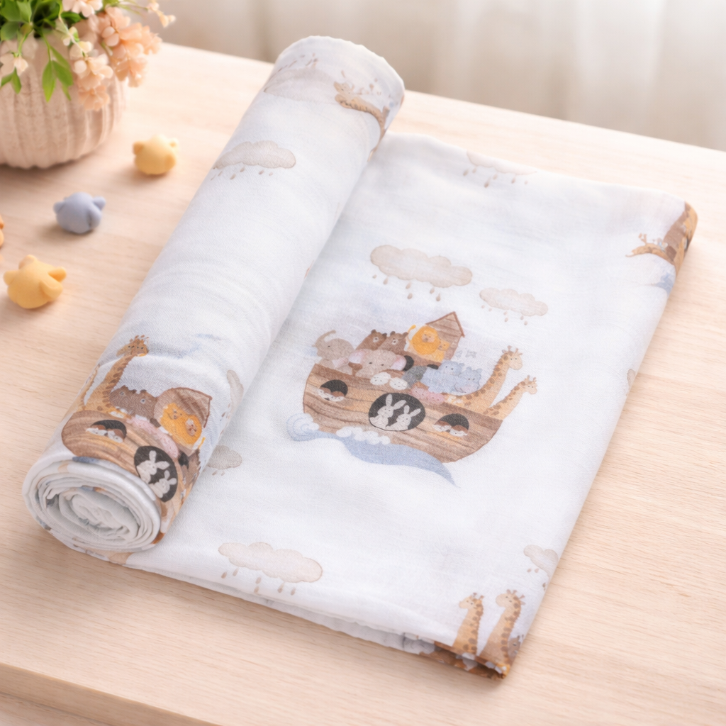 Noah's Ark Baby Muslin Swaddle Blanket