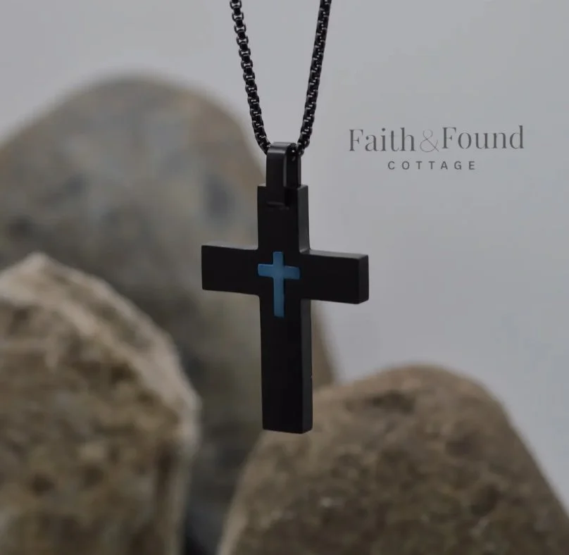 Stainless Steel Cross Necklace w/ Blue Accent FREE SHIPPING!