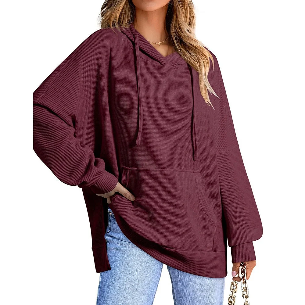 Oversized Waffle Knit Hoodie Sweatshirt For Women