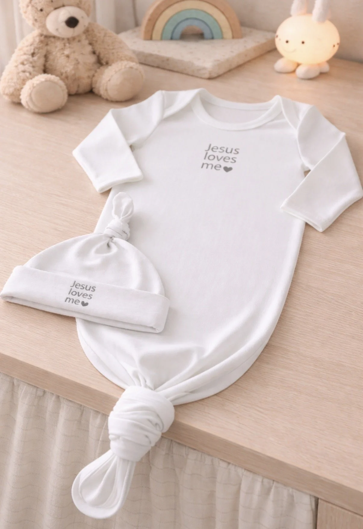 Knotted Gown  and Hat- Jesus Loves Me - 0-6months