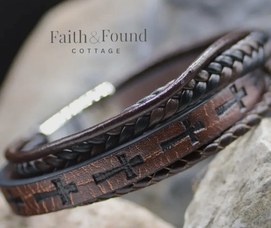 Cross Leather Stamped Bracelet FREE SHIPPING